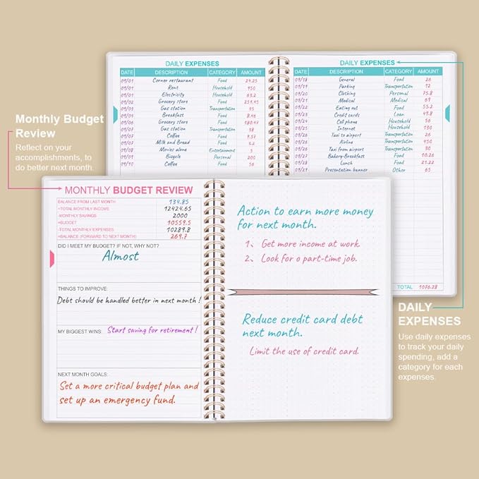 Budget Planner - Monthly Budget Book with Expense Tracker Notebook, Undated 12 Month Bill Organizer & Finance Planner to Manage Your Money, Account Book with Colorful Tabs, 5.8" x 8.5", Beige