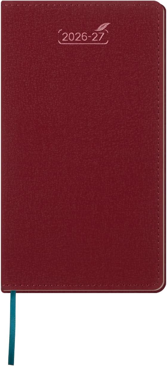 BEZEND Pocket Monthly Planner 2026 2027 Extra Thin & Light (Slim 3.5" x 6.5"), 18-Month Academic Mini Calendar (Jul 26 - Dec 27), Ideal for Students & Professionals, PU Leather Softcover - Burgundy