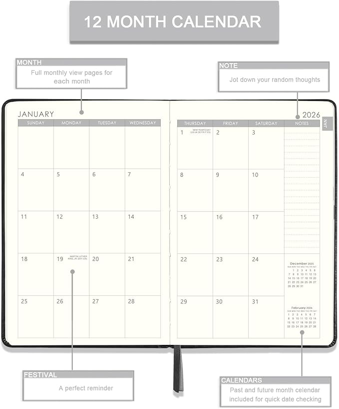 Planner 2026-2027, 2026 Planner(Jan 2026 - Dec 2026), Weekly and Monthly with Stickers, 5.7" X 8.2", 2026 Calendar Planner, Pen Holder, Inner Pocket, 44 Notes Pages - Blue
