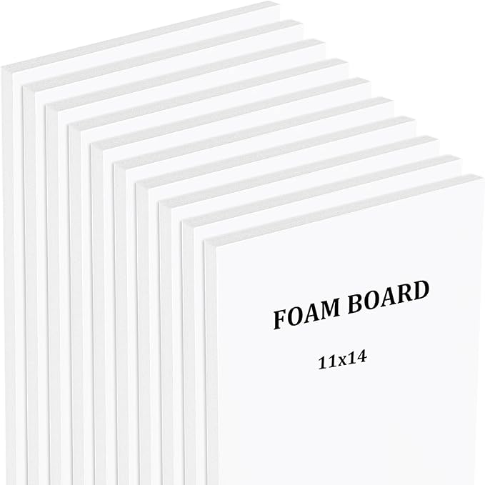 Mat Board Center, Pack of 10 11x14 Foam Board, 1/8" Thick, Lightweight White Foam Core Boards for Photo Mounting, Display and Craft