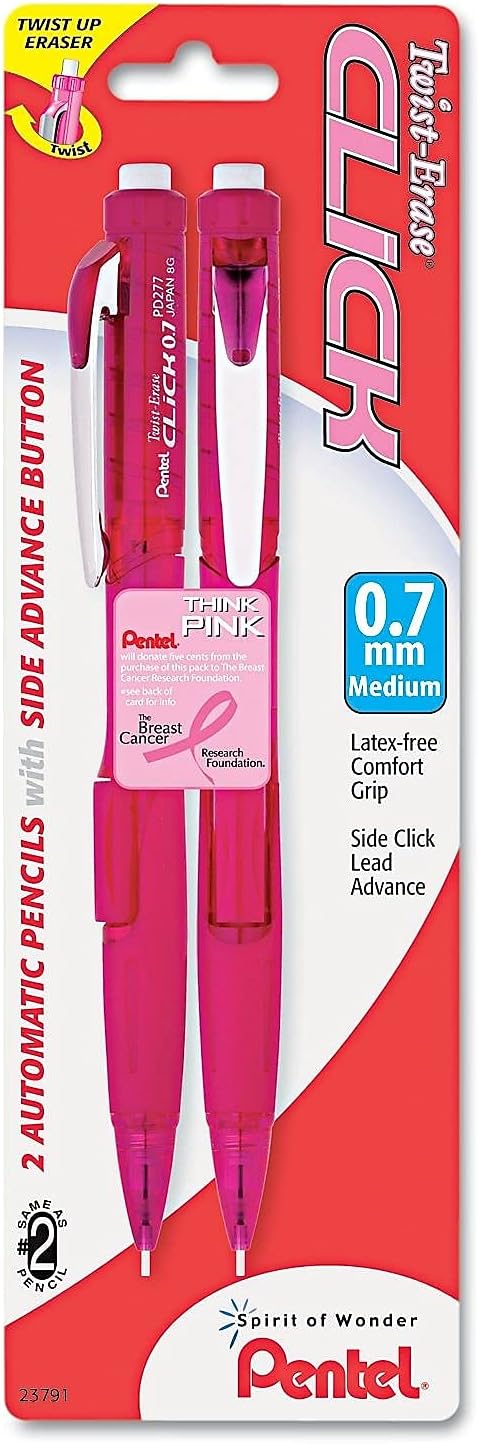 Pentel Breast Cancer Awareness Twist Erase CLICK Mechanical Pencil, (0.7mm) (PD277TBP2P-BC)