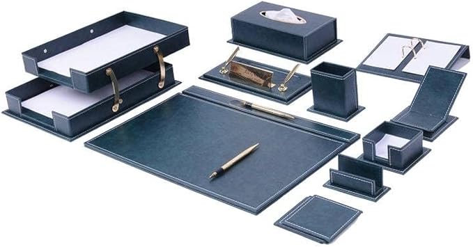 Desk Organizers - Desk Accessories - Leather Desk Organizer - Bonded Leather Desk Set - Home Office Accessories - Desk Supplies - Leather Desk Set - Office Accessories - 14 PCS (Green)