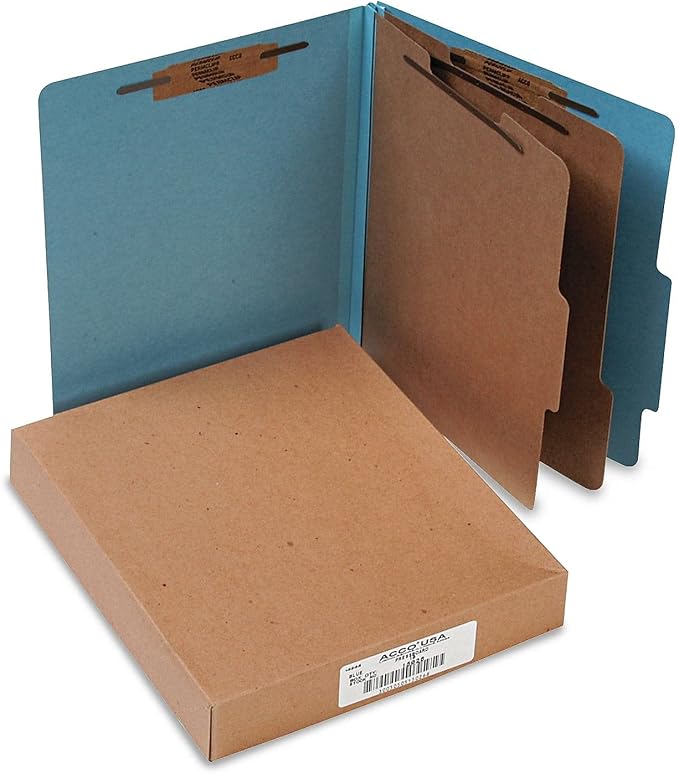 ACCO Classification Folders with Fasteners, Pressboard, 6-Part, Letter Size, Blue, 10 per Box (A7015026)