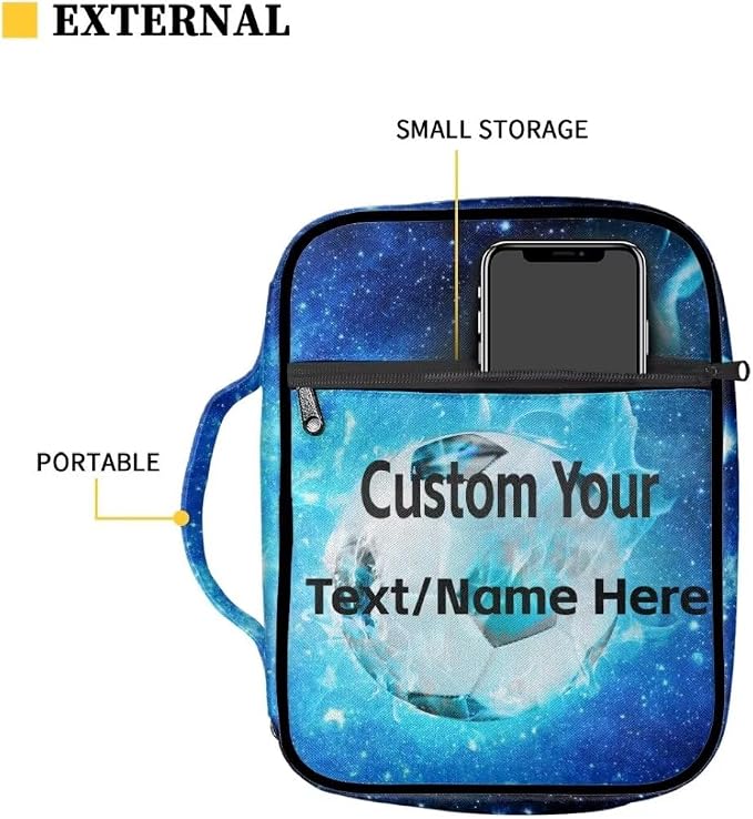 Coldinair Personalized Bible Cover Custom Bible Case for Kids Teen Boy Carrying Book Cover Bible Holders with Handle and Zippered Pocket,Fits for Standard/Large Size Bible