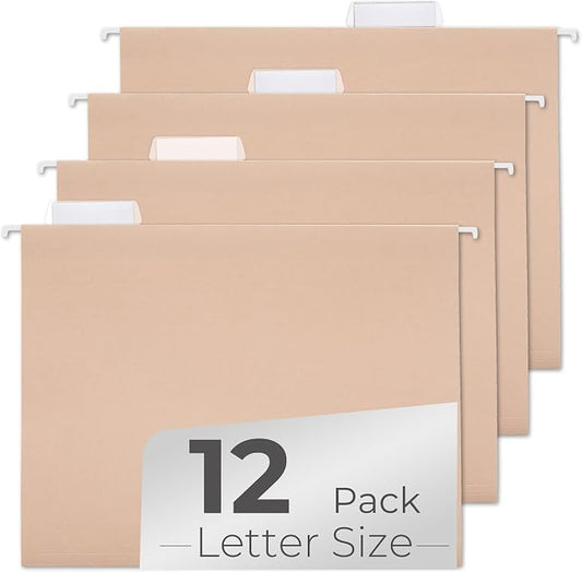 Y YOMA Letter Size - 12 Pack Colored Hanging File Folders Decorative Hanging Folder Cute Pretty File Folder for Filing Cabinet Office Home with 1/5-Cut Adjustable Tabs, Morandi Orange