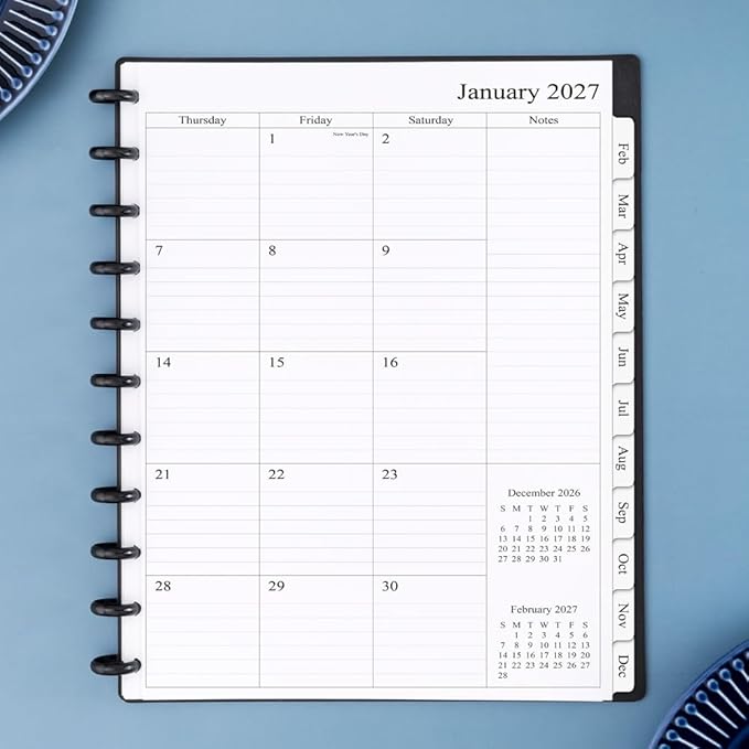newestor 2026-2027 Monthly Planner Refill for 11-Discbound Notebooks, Apr 2026 to Dec 2027, Two Pages Per Month, Letter Size, 8-1/2" x 11"