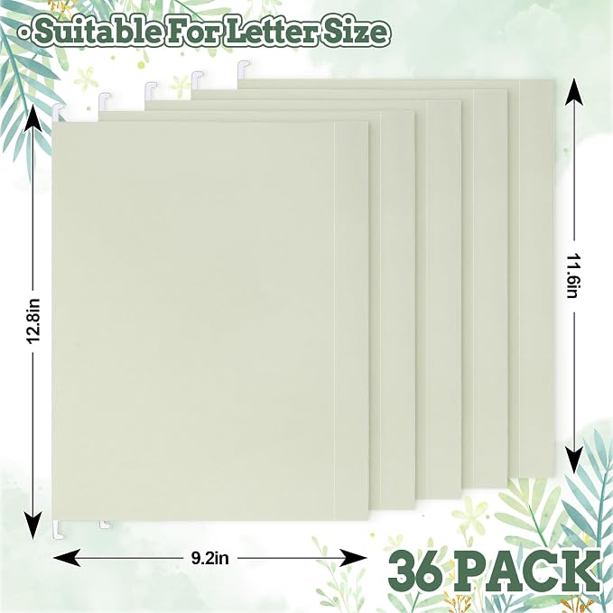 Whaline 36 Pack Sage Green Hanging File Folders Letter Size Solid Green File Pockets with Tab for Home Office Classroom Supplies, 9.2 x 12.8 Inch