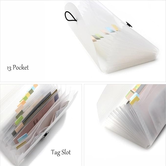 Oak-Pine 13 Pocket Receipt Folder, Khaki Translucent, Plastic, 10.24 x 5.31 x 1.18 in