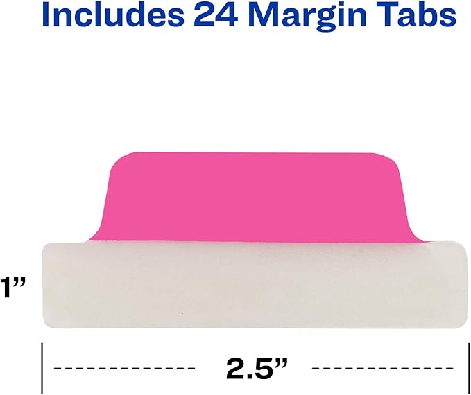 Avery Margin Ultra Tabs, 2.5" x 1", 2-Side Writable, Assorted Neon Color, 24 Repositionable Page Tabs (74767)