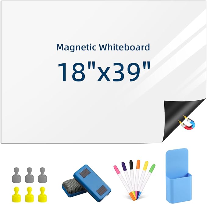 Magnetic Dry Erase Whiteboard Paper 18" x 39", Babenoun Fridge White Board on Wall for Organizer and Planner, Kitchen Refrigerator Shopping List with Marker