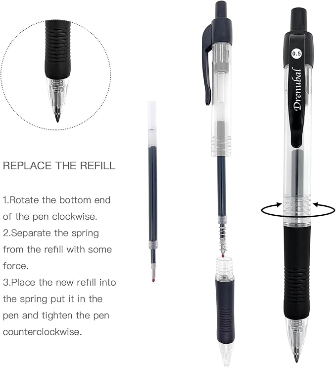 PENS bulk pack of 12 ink Pens, Retractable ballpoint pens Medium point 0.5 mm, 6 black pens & 3 Blue 3 Red &combo pack, Red+Blue+Black
