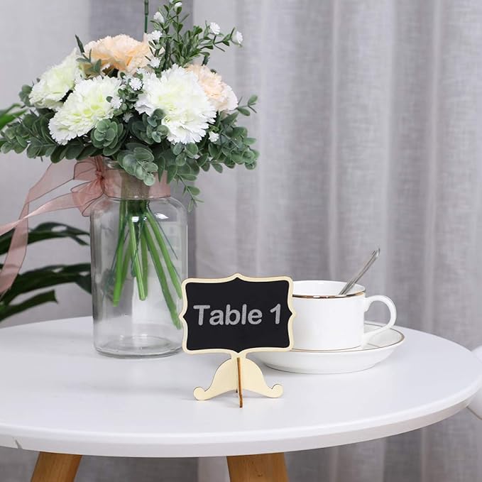 uxcell 8pcs Mini Chalkboards Signs with Support Easel Wood DIY Tag for Weddings Message Board Table Number Reminder Price Tag Beige