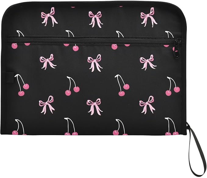Expanding File Folder Black Pink Bow Cherry Accordion File Organizer 13 Pockets Document Organizer with Zipper Labels A4 Letter Office Storage