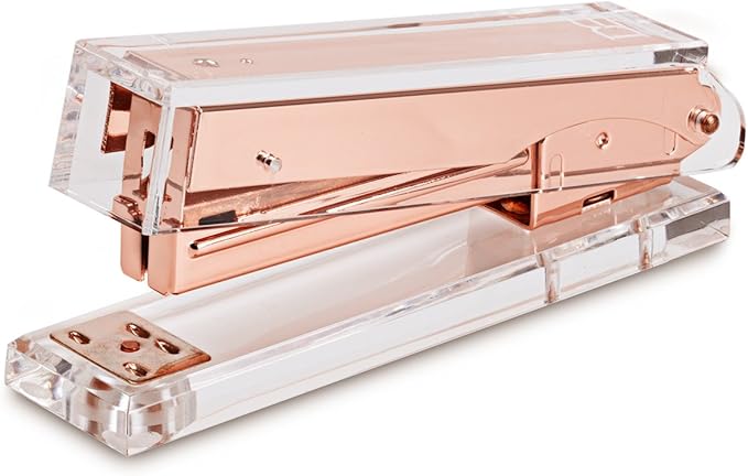 Rose Gold Desk Accessories Acrylic Stapler by DS DRAYMOND STORY - Full Sets Golden Desktop Stationery - Unique Gift Package