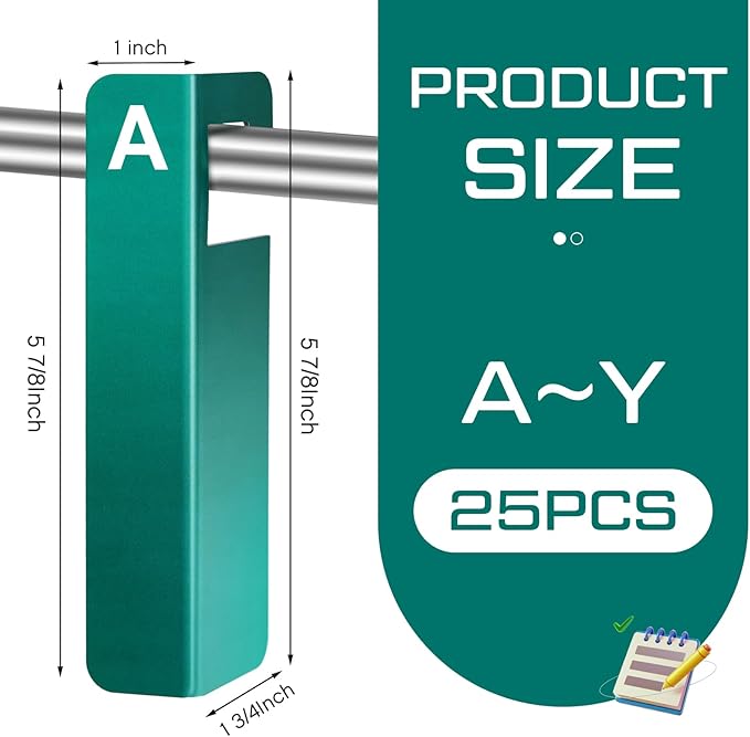Sayglossy 25 Pcs A-Y Hanging File Folder Index Tabs PVC Alphabet Divider Tabs 6x1.7 Inch for Hanging Filing Cabinet Organization, Classroom, Library, Office