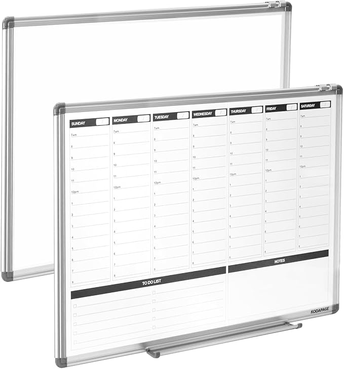 Weekly Dry Erase Board, Weekly Planner whiteboard with Hourly time Slots, Whiteboard Weekly Calendar for Schedule for wall 24" X 18" Double-Sided for Office, Home and School