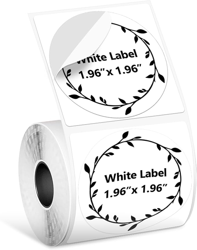 Phomemo Thermal Labels 1.96"x1.96"(50x50mm) for M110/M220/M100/M120/M250/M150, Multi-Purpose Self-Adhesive Tag for Barcode/Address/Logo/Mailing/Business/Home Tag,Black on White, 140 Labels/Roll