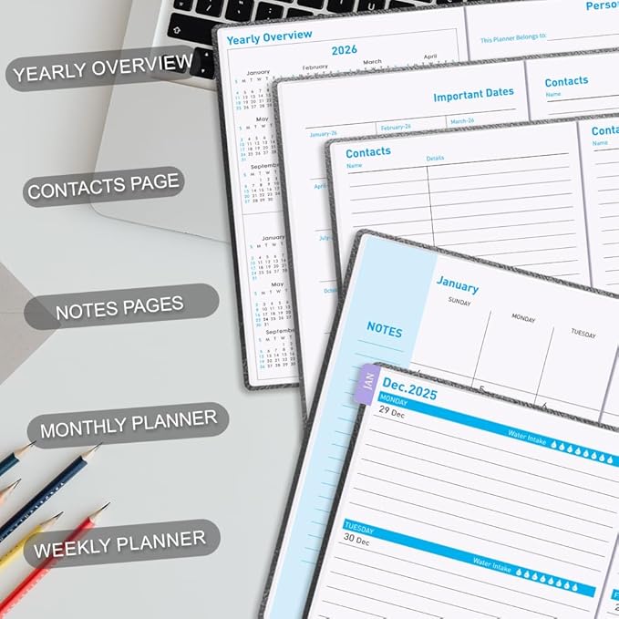 Cheericome Planner 2026-2027, Month Weekly Planner Run JAN 2026 to JUN 2027, 26-27 Planner with Pen Loop, Back Pocket and Stickers, 18 Months Planners, Black Monthly Planners 2026-2027