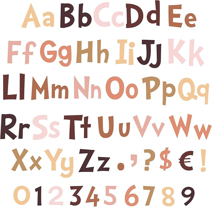 Tenare 268 Pcs Large Bulletin Board Letters 5 Inch Alphabet Combo Set, Chalkboard Poster Letters Cutouts for Board Display Craft Home Wall Decor(Boho Color)