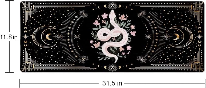 Boho Snake Witch Desk Mat Moon Phases XL Mouse Pad Large Full Desk Mousepad Gaming Extended Keyboard Mouse Mat Desk Pad for Computer Laptop 31.5''X11.8'' Non-Slip Rubber Base with Stitched Edges