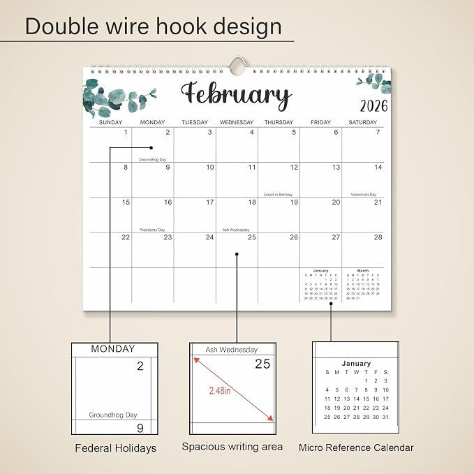 2026-2027 Wall Calendar - 18 Months (Jan 2026 - Jun 2027), 14" x 11" Colorful Printed Calendar with 1.9"x1.8" Daily Writing Space, Holiday Reminders & 4 Stickers for Home/Office Planning