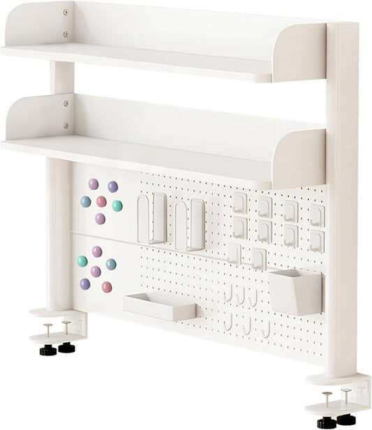 Clamp On Desk Organizer Shelf,White Desk Extender Pegboard Workstation,Computer Desk Accessories for Office, Desktop Shelving System,Desktop Bookshelf Storage Shelves for Desk,39.4in