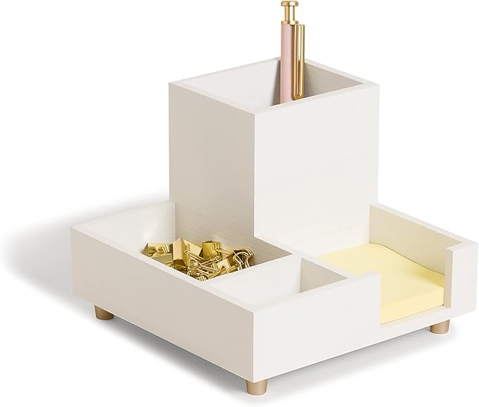 U Brands Juliet Compartment Cup, Office Organization Supplies, White and Gold, 1 Count