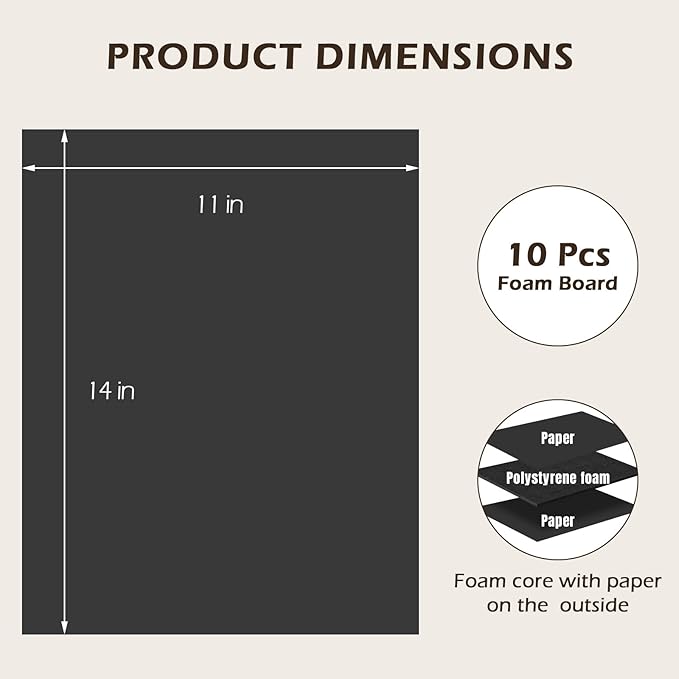 Golden State Art, Pack of 10, 3/16" Thick, 11x14 Black Foam Boards (11x14, Black)
