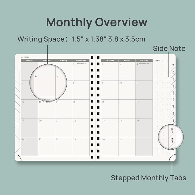 POPRUN Planner 2026-2027 (Medium - 6.5'' x 8.5'') Academic Weekly Calendar (July 2026 - June 2027) with Hourly Time Slots, Monthly Tabs, 100GSM Thick Papers, Spiral Leather Cover - Navy Blue