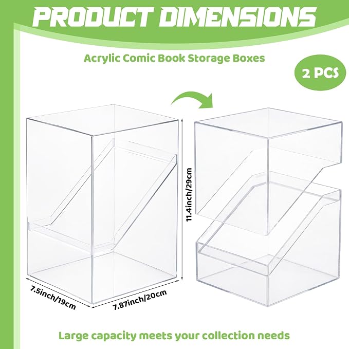 Novabright 2 Pack Clear Acrylic Comic Book Storage Boxes, 7.9 x 7.5 x 11.4 Inch Comic Book Organizer Boxes, Sturdy Bins Cabinets with Lids, Suitable for Magazine Collection and Displaying Collectible