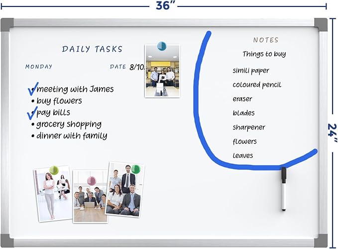 MaxGear Dry Erase Board for Wall, 36" x 24" Magnetic White Board, Double-Sided Large Whiteboard, Hanging for Planning Drawing Memo Teaching, School Home Office, Silver Aluminum Frame