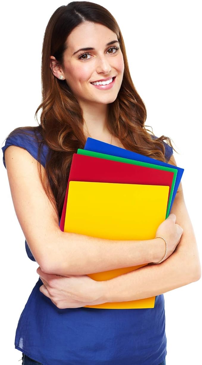 Dunwell Colored Plastic Folders with Pockets - (12 Pack, Assorted Colors), 2-Pocket 8.5x11 Folders for School and Office, Heavy Duty Long Lasting Poly, Includes Labels