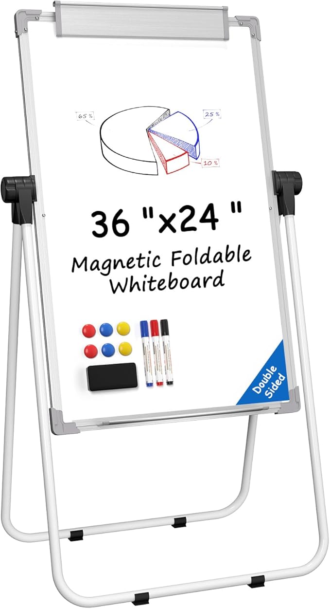 MaxGear Easel Whiteboard with Stand, 36" x 24" Double-Sided Dry Erase Board Flip Chart, Height Adjustable,Foldable, Portable for Home Office Classroom Teaching