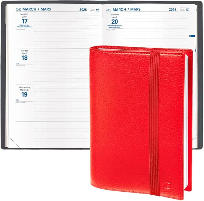 Quo Vadis 2026 Hebdo - Bi-Lingual (EN/FR) - Weekly/Monthly Planner - 12 Months, Jan. to Dec. - 6 1/4 x 9 3/8" - Grained Faux Leather Kali Red Covers - Productivity Time Management Organizer