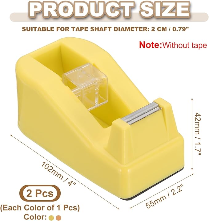 PATIKIL 2pcs Tape Dispenser Desk, Small Tape Dispenser Cute Desktop Dispenser Holder for Tape Office Desktop, Yellow Orange