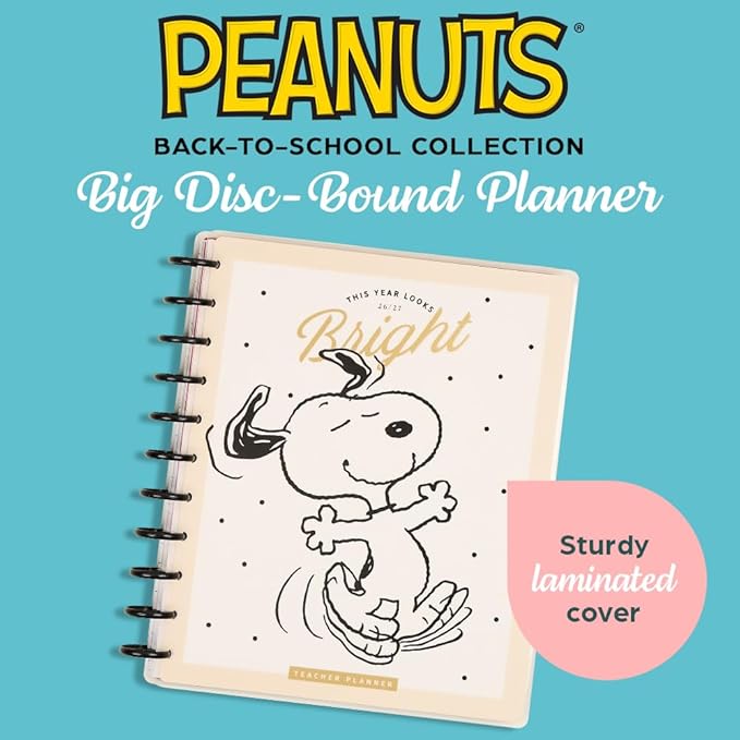 Happy Planner Peanuts Disc-Bound 12-Month Academic Planner, July 2026–June 2027, 12 Dividers, Big Size, 8.5" x 11", Teacher Layout