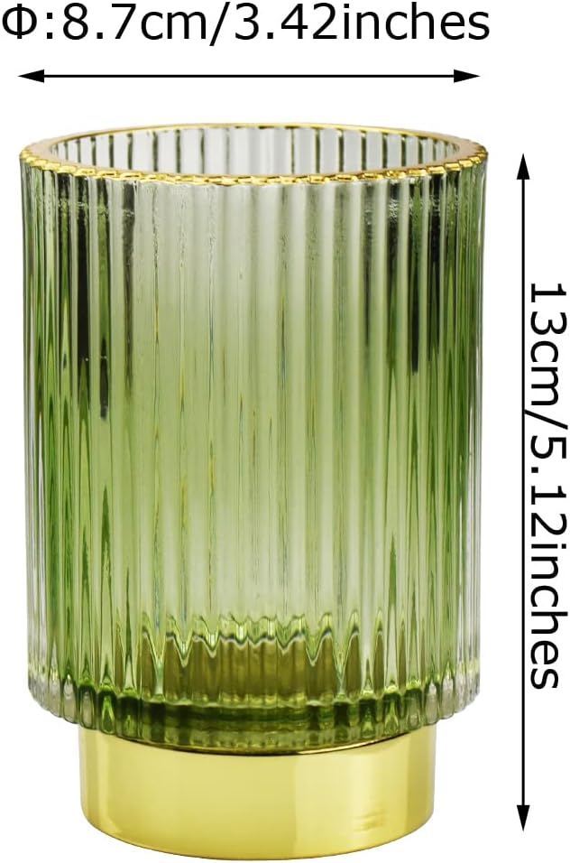 Thick Glass Pen Pot Cute Decorative Pencil Holder Cup for Desk Makeup Brush Holder for Home Office (Green)