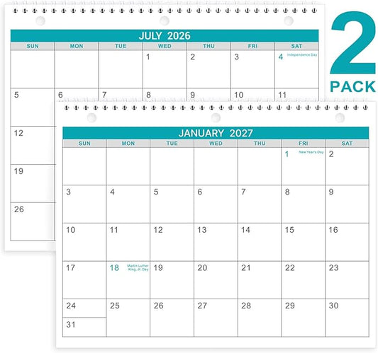 2026-2027 Wall Calendar - 2 Pack Monthly Wall and Desk Calendars, 18 Months from Jul 2026 - Dec 2027, 11"x 8.5", Thick Paper