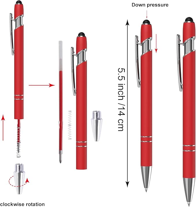 Actsun Red Gel Ink Pens, 12 Pcs, Fine Point, Smooth Writing, with Stylus Tips, 0.7 Mm, Office Desk Accessories, Motivational