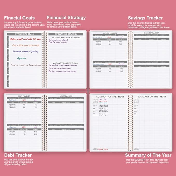 Budget Planner - Monthly Budget Book with Expense Tracker Notebook, Undated 12 Month Bill Organizer & Finance Planner to Manage Your Money, Account Book with Colorful Tabs, 5.8" x 8.5", Pink Watercolor