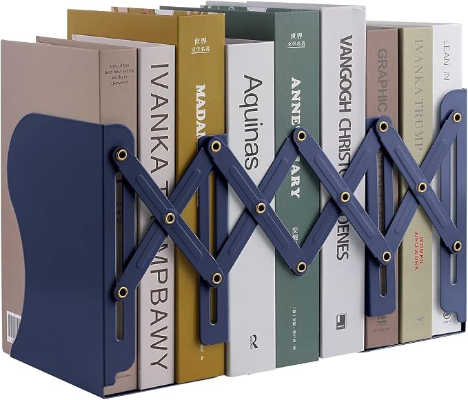 MSDADA Adjustable Bookends, Book Ends for Heavy Books, Expandable Book Organizer for Desk, Shelf, Office, School, for 6 7 8 9 10 11-15 Boys and Girls, Extends up to 19 inches (Royal Blue)