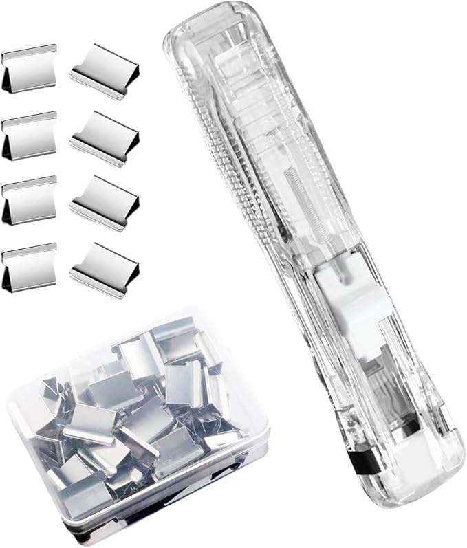 Portable Binder Clip Stapler | 40 Sheets Capacity Paper Clip Dispenser - with 50 Stainless Refills Desktop Reusable Clamp Stapler - for Teacher Student Office School Home Craft