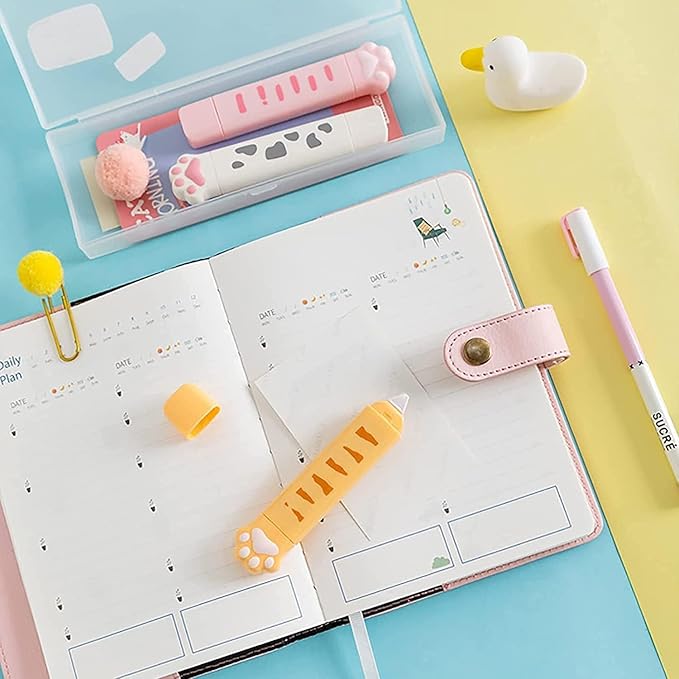 White Cute 2 in 1 Correction Tape and Glue Set, Double Sided Tape Roller, Cartoon Aesthetic Cat or DIY Scrapbook Kids Students Writing Kids Students Office School Supplies