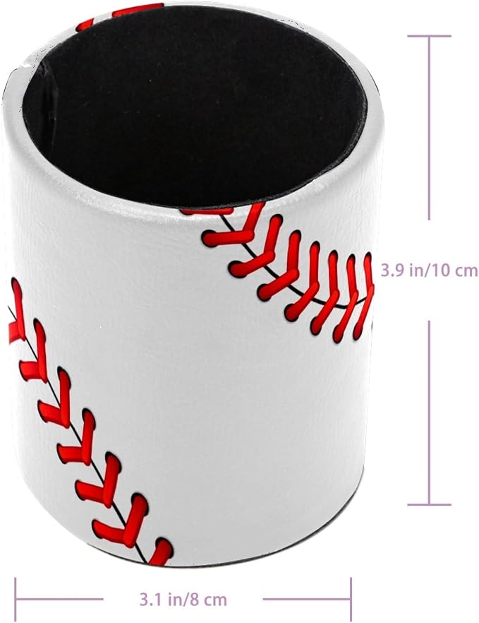 Pen Pencil Holder for Desk, Baseball Laces Makeup Brush Holders Leather Pen Organizer Desktop Supplies and Accessories, Pencil Caddy for Office Home Art Supply