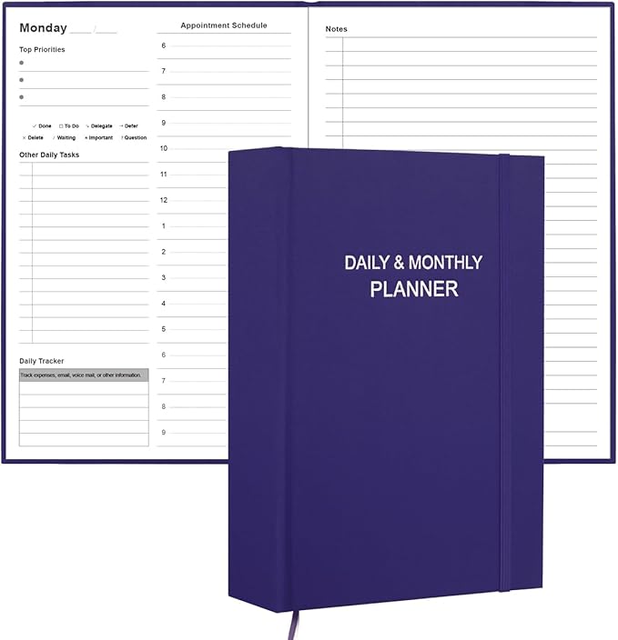 Daily & Monthly Planner for 2026 or Anytime - ADHD Planner Two Pages Per Day, Daily Planner Undated to Increase Focus, Eliminate Overwhelm, Achieve Your Biggest Goals, 5.8'' × 8.3'', Purple