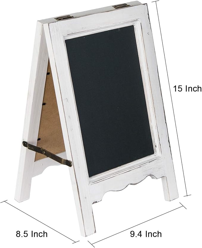 15 inch Mini Tabletop Wooden A-Frame Double-Sided Slate Chalkboard Sign Easel for Business (White)