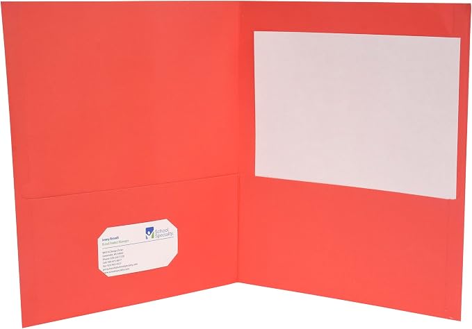 School Smart Extra-Large Folders with Pockets, 9 x 12 Inches, Red, Pack of 25