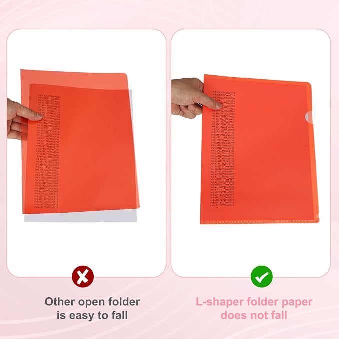 PATIKIL A5 Plastic Folders, 40 Pack Clear Folders L Type Project Pockets Paper Document Jacket Sleeves L Shaped Transparent for Documents Plastic Office File, 6.3x8.8in, Transparent