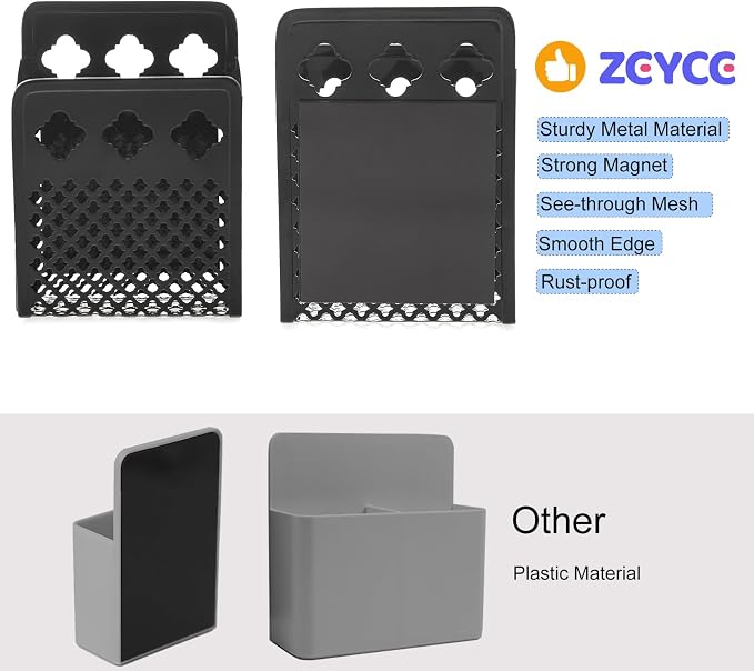 Magnetic Pen Holder, Mesh Metal Strong Magnet Dry Erase Marker Holder Pencil Organizer Small Items Basket for Refrigerator, Whiteboard, Locker Accessories-Black