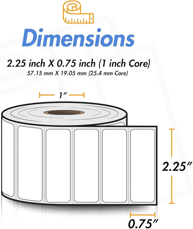 (10 Rolls, 17000 Labels) 2.25" x 0.75" Direct Thermal Blank Shipping Labels for Rollo Printer & Zebra Desktop Printers - 1" Core, Multipurpose UPC Barcode Address - Adhesive Perforated